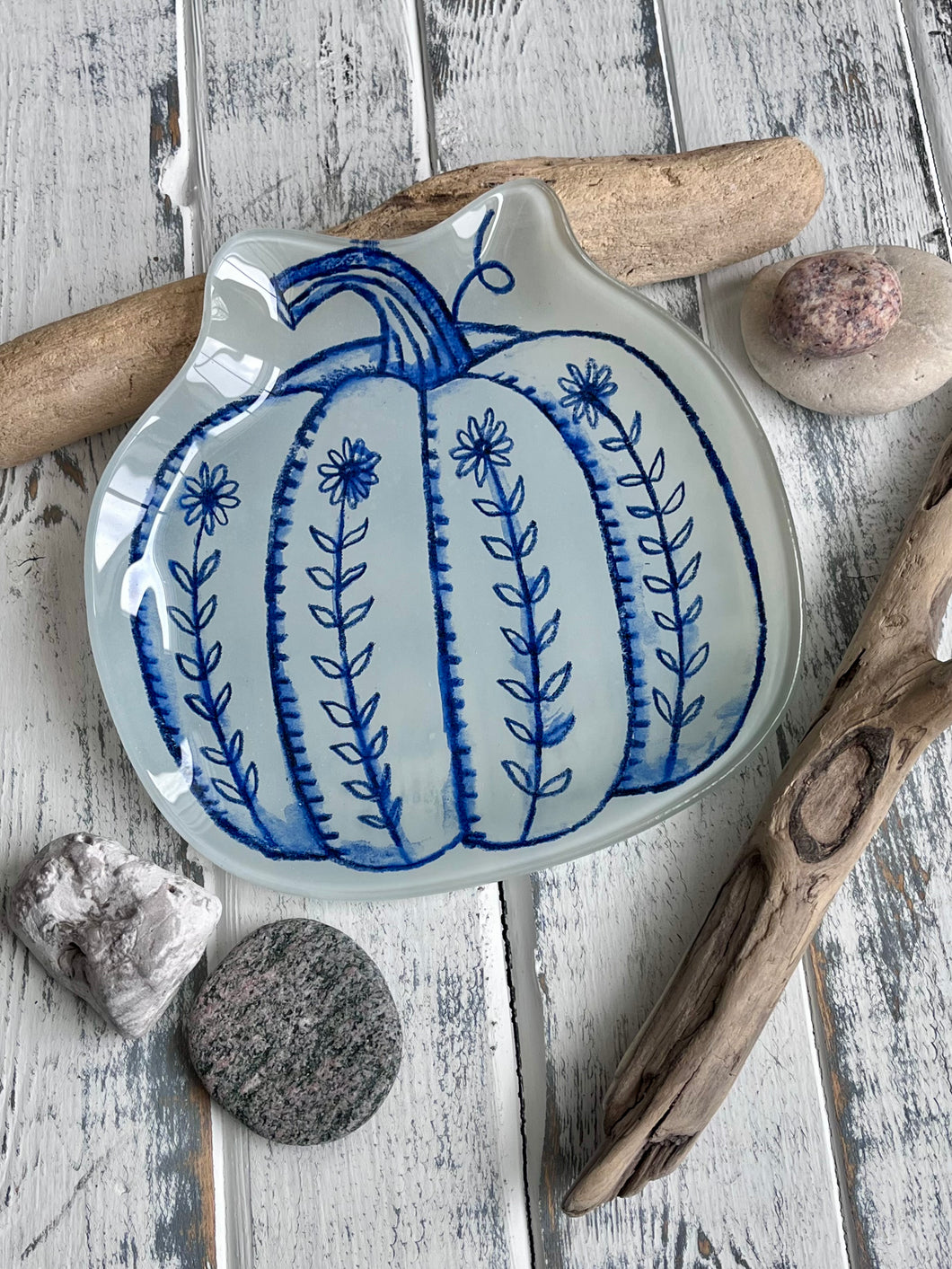 Blue Pumpkin Small Glass Plate